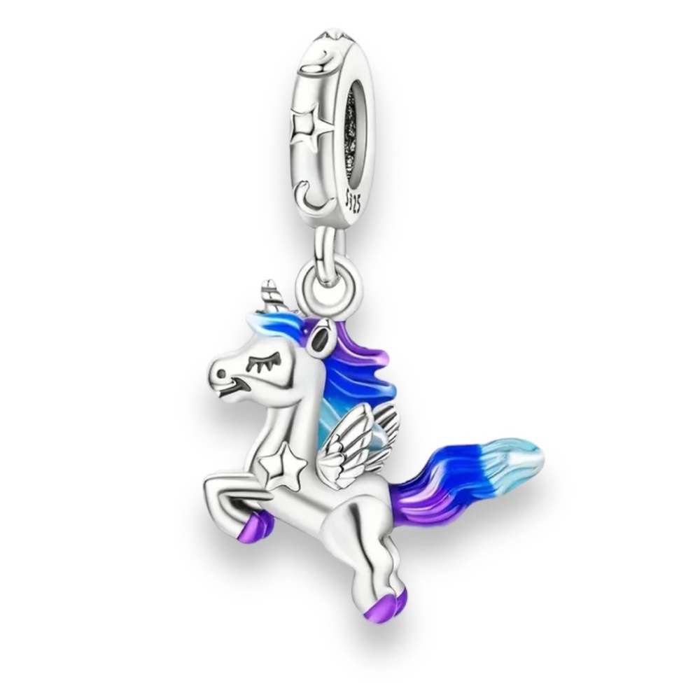 NEW 925 Sterling Silver Enchanted Pegasus Charm & Silver Bracelet